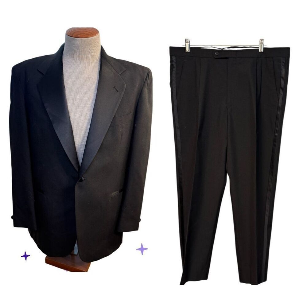 Barry Manufacturing Wool Tuxedo Jacket 42R Pants 39 Black Satin Trim Occasion Fo